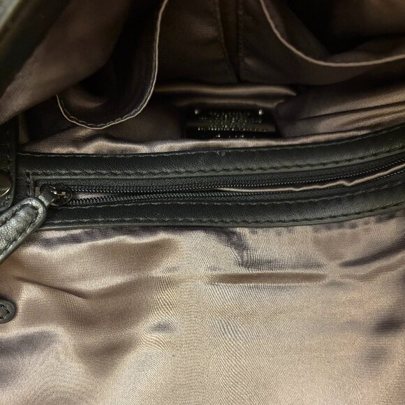 Rafe Black Flap Leather Clutch, metal design in gold & silver chains, - Picture 11 of 12